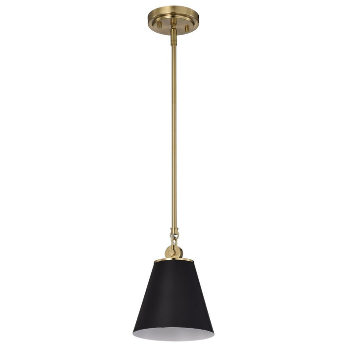 Dover; 1 Light; Small Pendant; Black with Vintage Brass