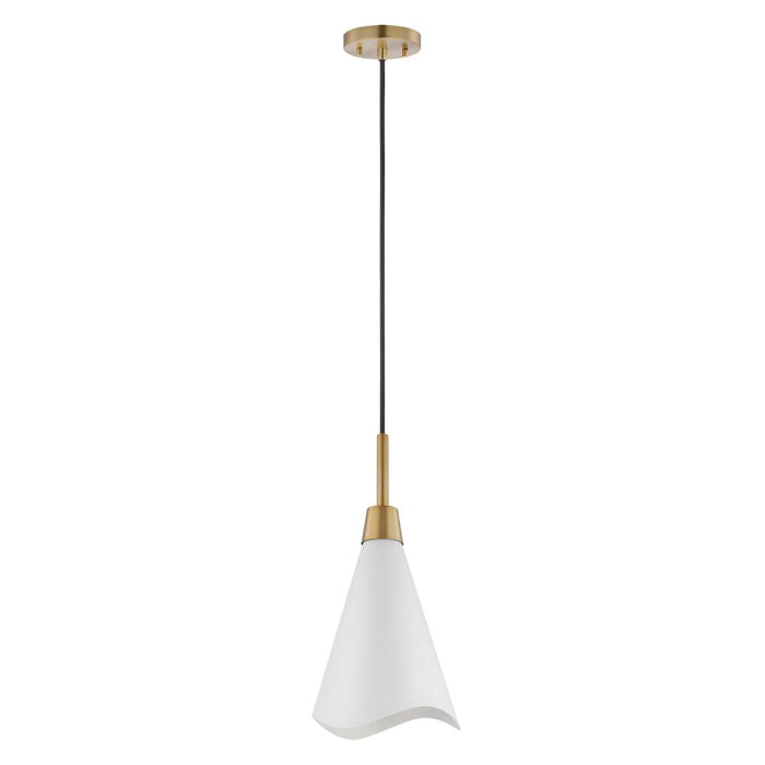 Tango; 1 Light; Large Pendant; Matte White with Burnished Brass