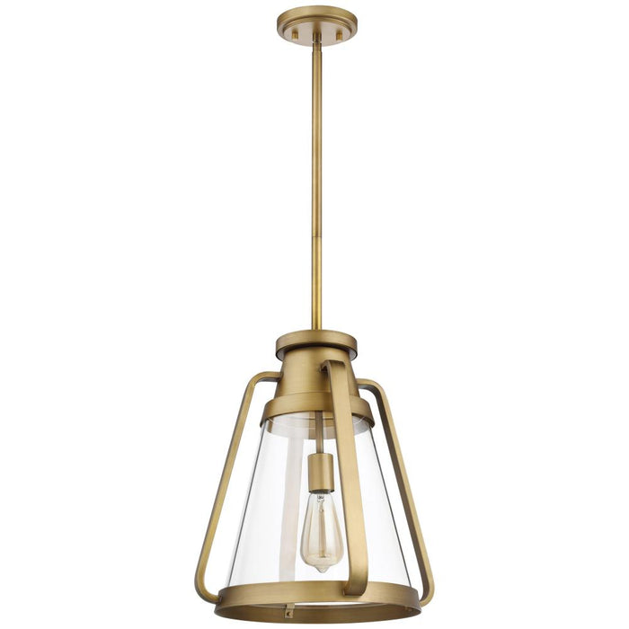 Everett; 1 Light; 14 Inch Pendant; Natural Brass with Clear Glass