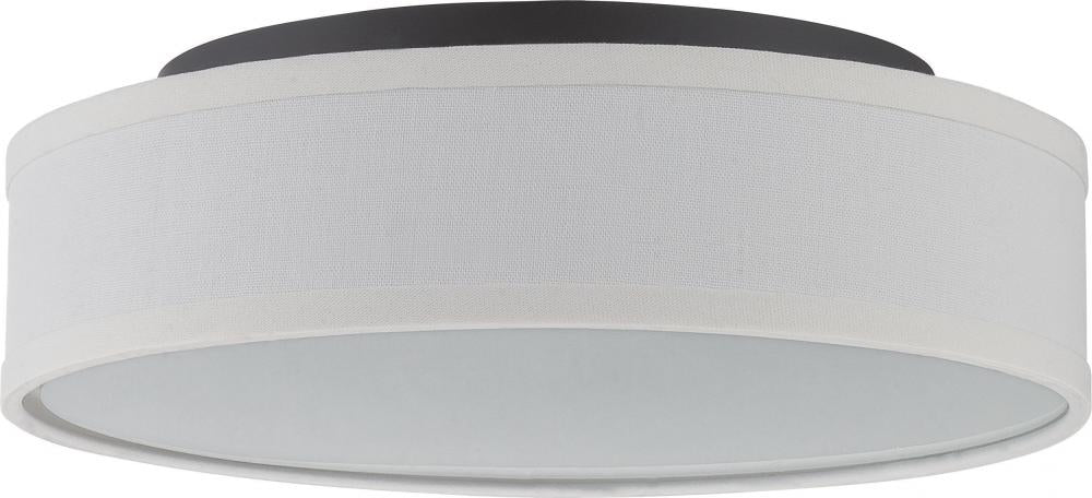 Heather - LED Flush with White Linen Shade - Aged Bronze Finish