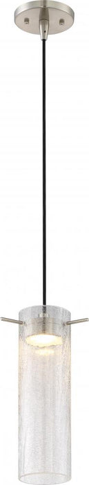 Pulse - LED Mini Pendant with Clear Crackle Glass - Brushed Nickel Finish