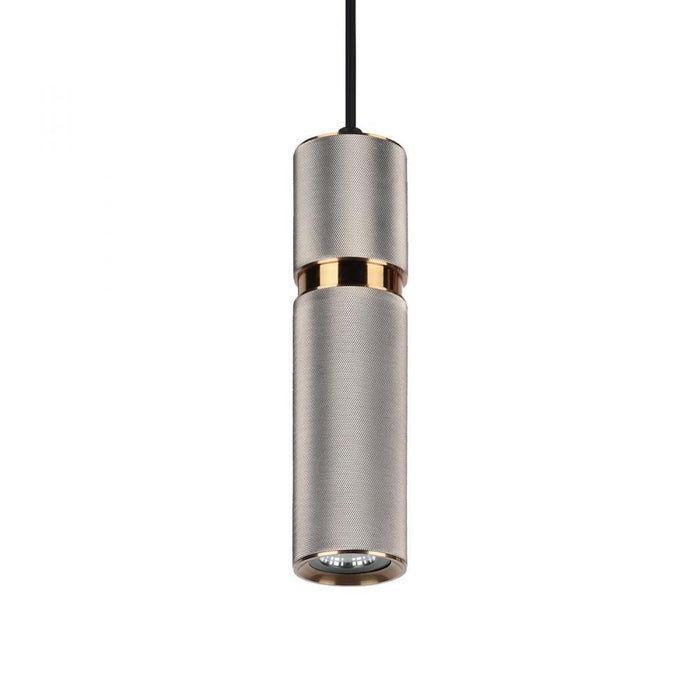 Cicada 10" Knurled Pendant in Light Grey and Brass