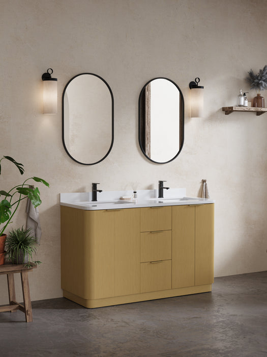 Calamigo 55" Bathroom Vanity with Double White Sink, Backsplash Included