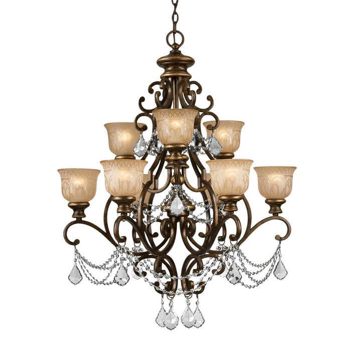 Norwalk 9 Light Spectra Crystal Bronze Umber Chandelier