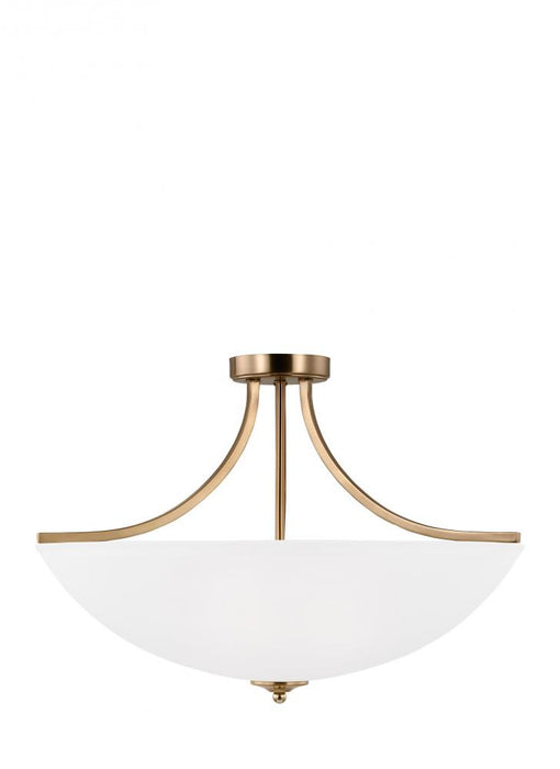 Geary traditional indoor dimmable LED large 4-light semi-flush convertible pendant in satin brass fi