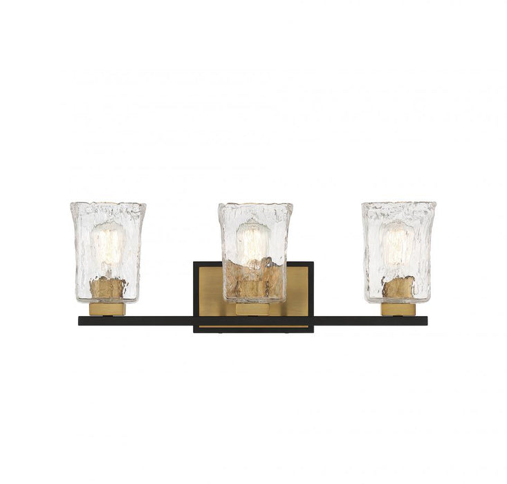 Sidney 3-Light Bathroom Vanity Light in Matte Black with Warm Brass Accents