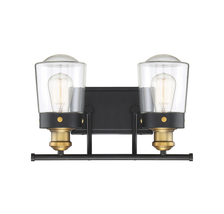 Macauley 2-Light Bathroom Vanity Light in Vintage Black with Warm Brass