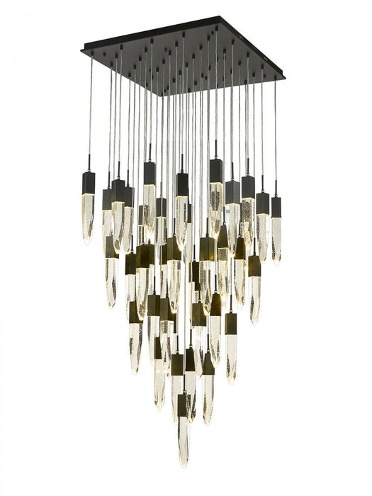 Aspen  41 Light Multi  Pendant in Bkack with Bubbled Crystal