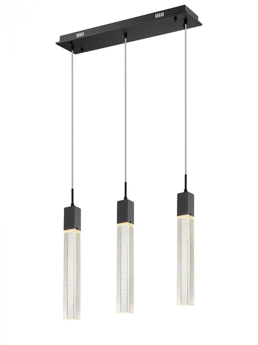 The Original Glacier Collection 3 Light Linear Multi Pendant in Black with Bubbled Crystal