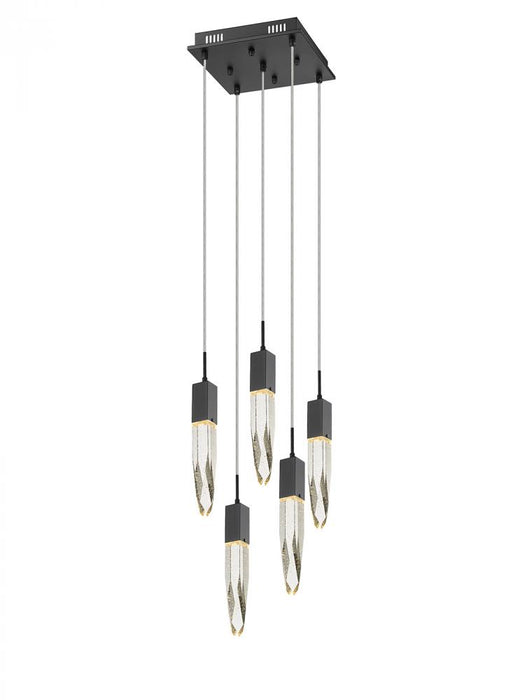 Aspen  5 Light Multi  Pendant in Black  with Bubbled Crystal