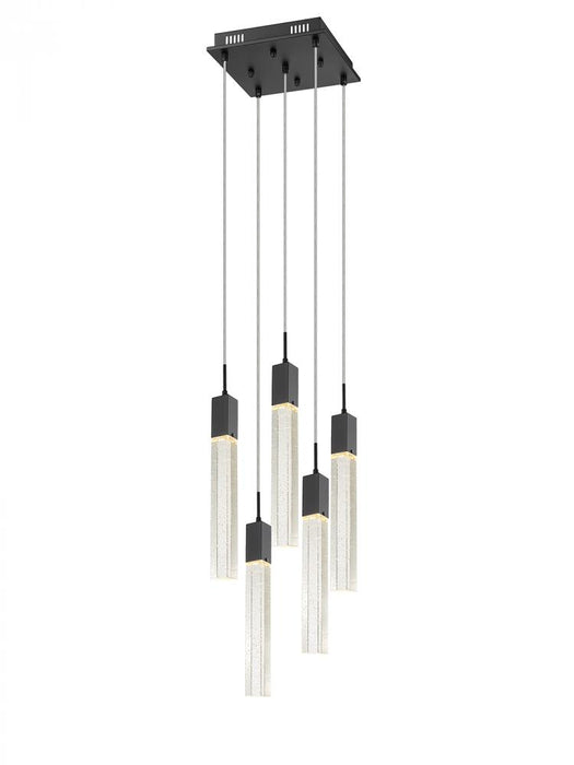 The Original Glacier Collection 5 Light Multi Pendant in Black with Bubbled Crystal