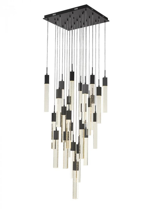 The Original Glacier Collection 25 Light Multi Pendant in Black with Bubbled Crystal