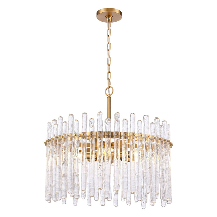 24" Icicles Pendant in Brass with Handmade Textured Glass Rods