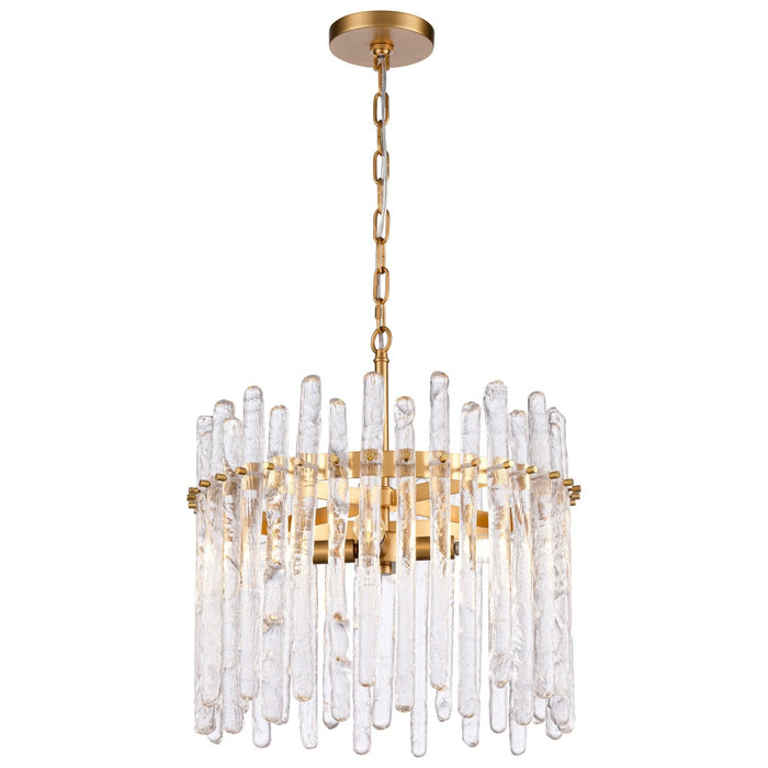 18" Icicles Pendant in Brass with Handmade Textured Glass Rods