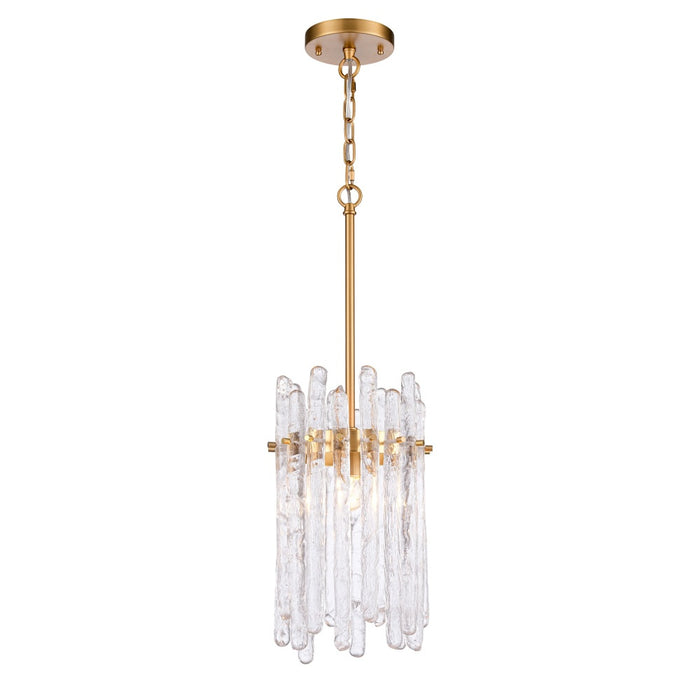 9" Icicles Pendant in Brass with Handmade Textured Glass Rods