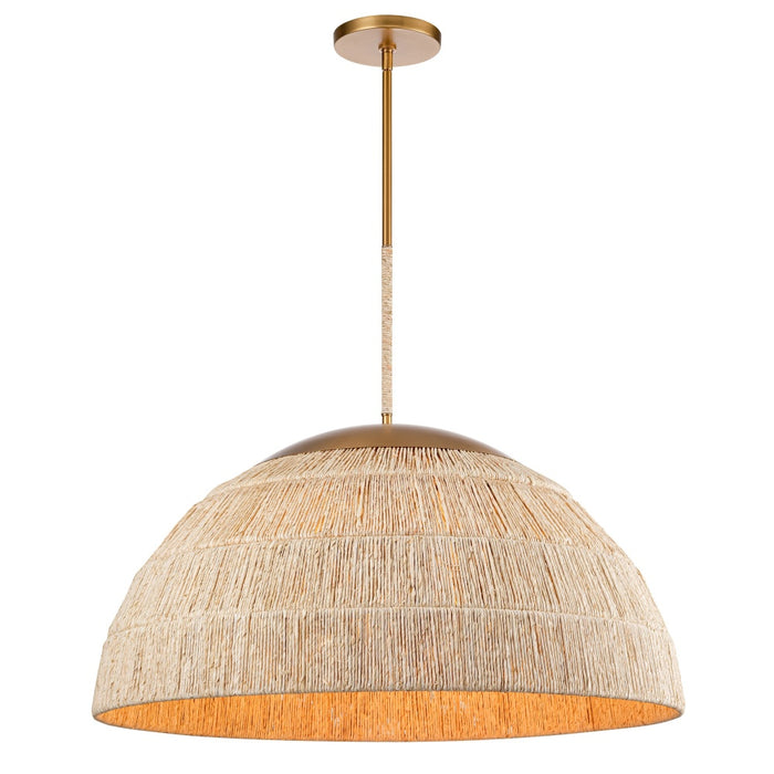 36" Manila Pendant in Brass with Natural Corn Leaf