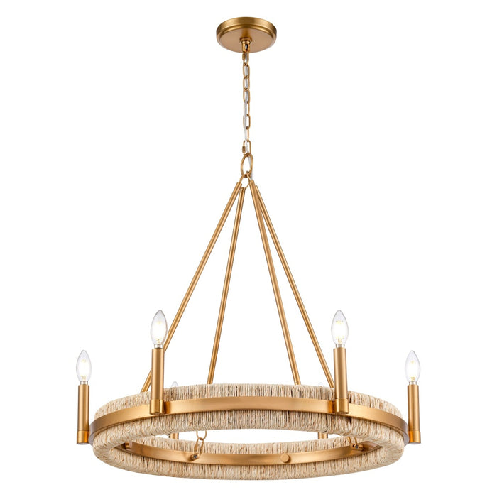29" Manila Chandelier in Brass with Natural Corn Leaf