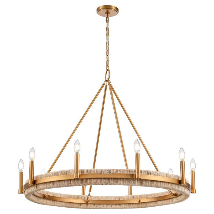 41" Manila Chandelier in Brass with Natural Corn Leaf