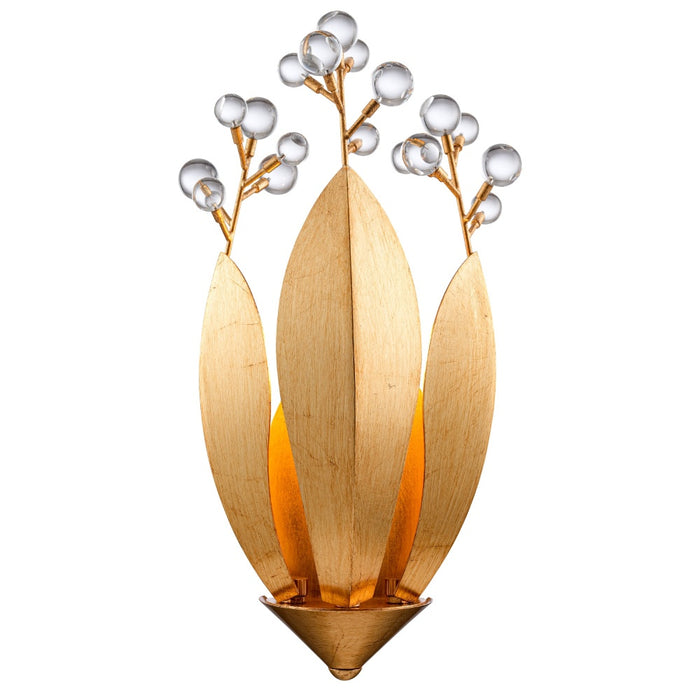 15" Callista Wall Sconce in Antique Gold Leaf with Clear Crytal