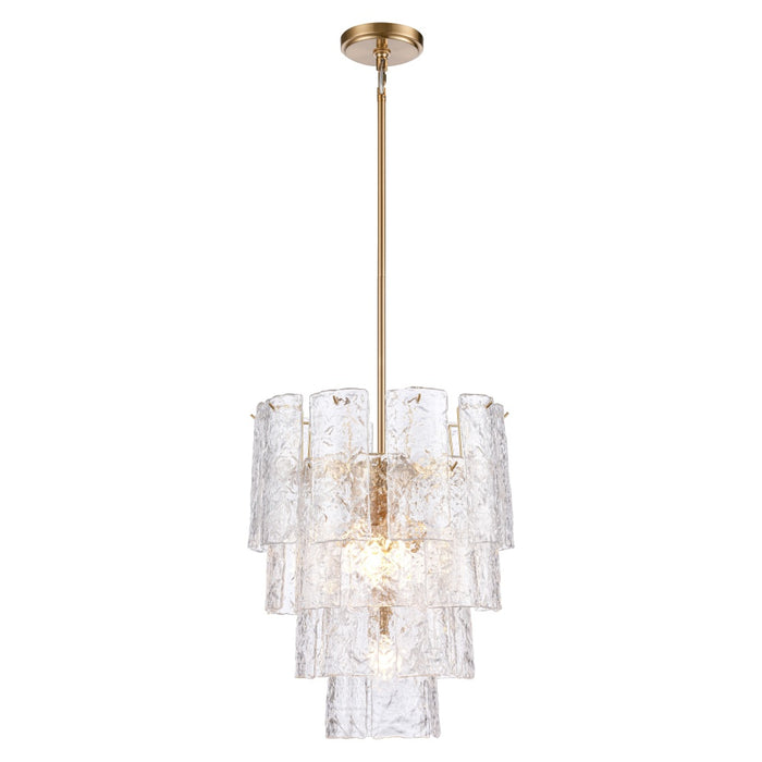 21" Fire and Ice Chandelier in Lacquered Gold with textured Clear Glass