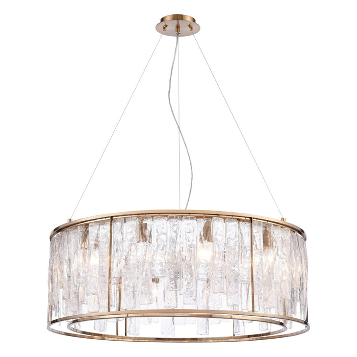 32" Boundaries Pendant in Lacquered Gold with Clear Textured Glass Strips