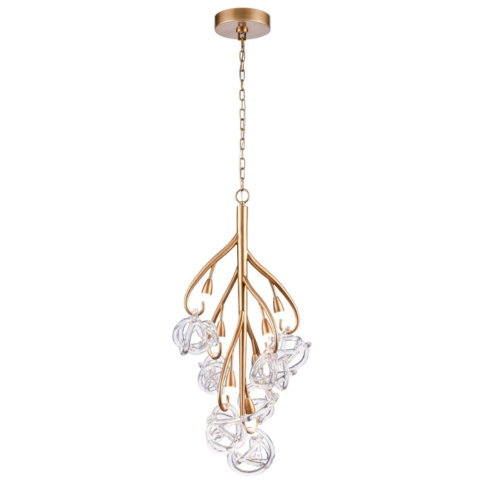 34" Freeform Chandelier in Antique Gold with Clear Art glass spheres