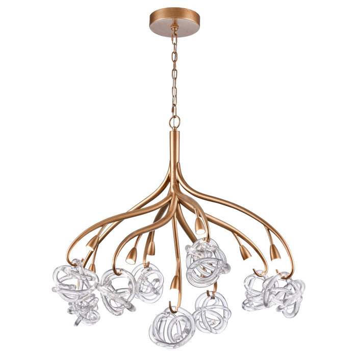 37" Freeform Chandelier in Antique Gold with Clear Art glass spheres
