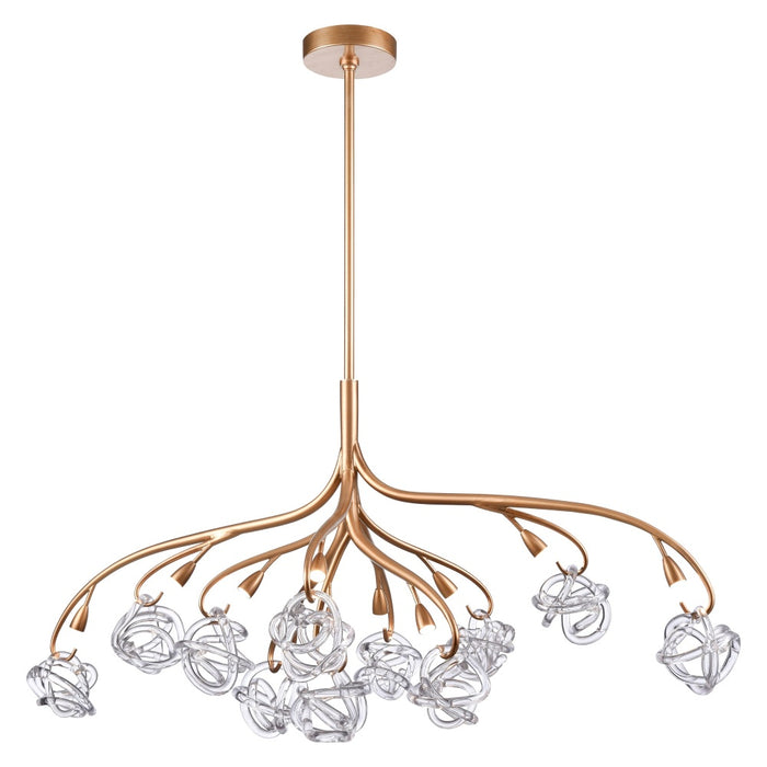 57" Freeform Chandelier in Antique Gold with Clear Art glass spheres