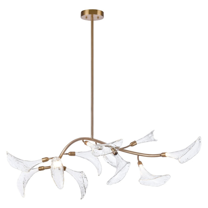 60" Calla Linear Chandelier in Natural Brass with Clear Hand-formed glass flowers