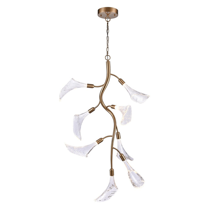 52" Calla Chandelier in Natural Brass with Clear Hand-formed glass flowers