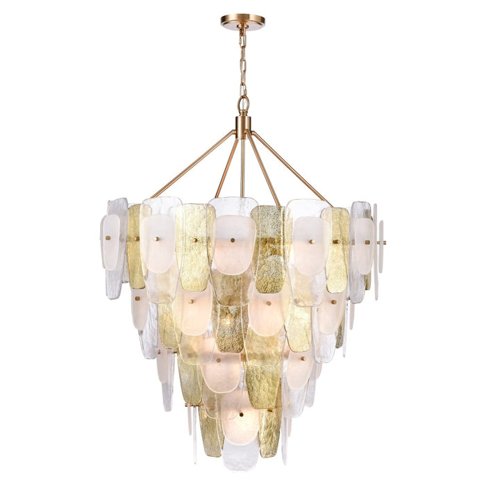 48" Strata Chandelier in Lacquered Gold with Layers of clear, frosted, and gold-leafed glass