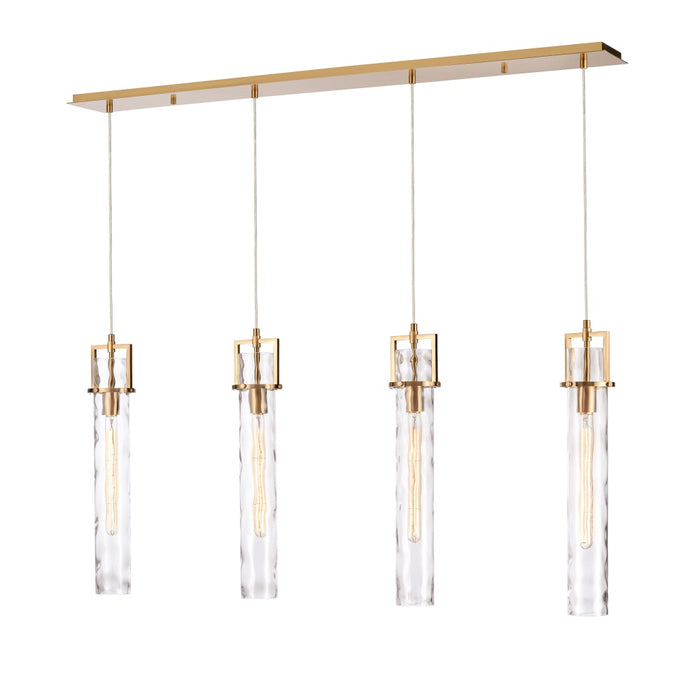 50" Jayden Linear Chandelier in Lacquered Gold with slender water glass