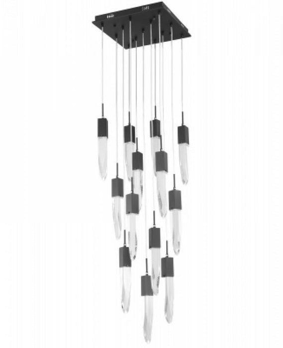 Aspen  13 Light Multi  Pendant in Black with Clear Crystal