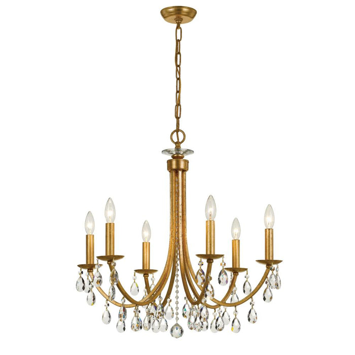 Bridgehampton 6 Light Spectra Crystal Antique Gold Chandelier