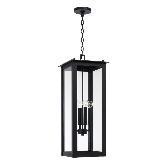 4-Light Outdoor Rectangular Hanging Lantern in Black with Clear Glass