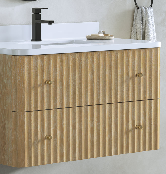 La Jolla 36" Washed Oak Floating Bathroom Vanity