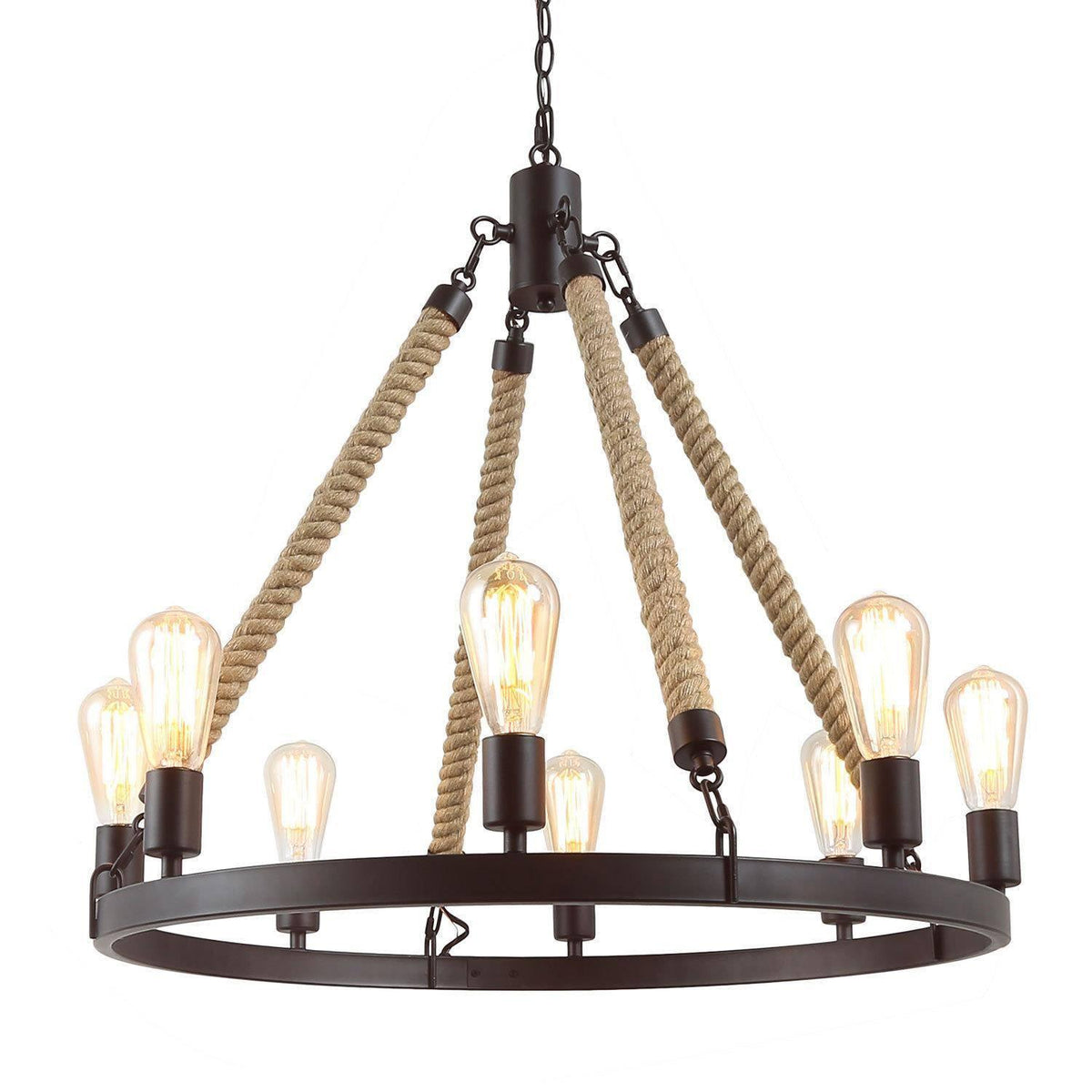 LNC Farmhouse Metal, Ropes 8-Lights Chandeliers, Bronze, Wood — Belles ...
