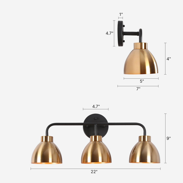 Caesar 3-Light Black and Brass Bathroom Vanity Lights
