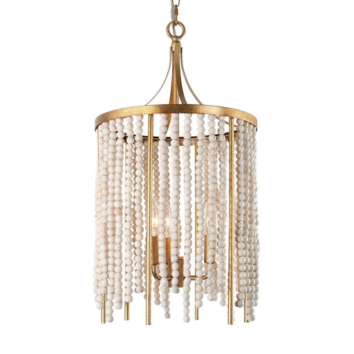 3-Light Wood Beaded Chandeliers Gold - Belles Lighting