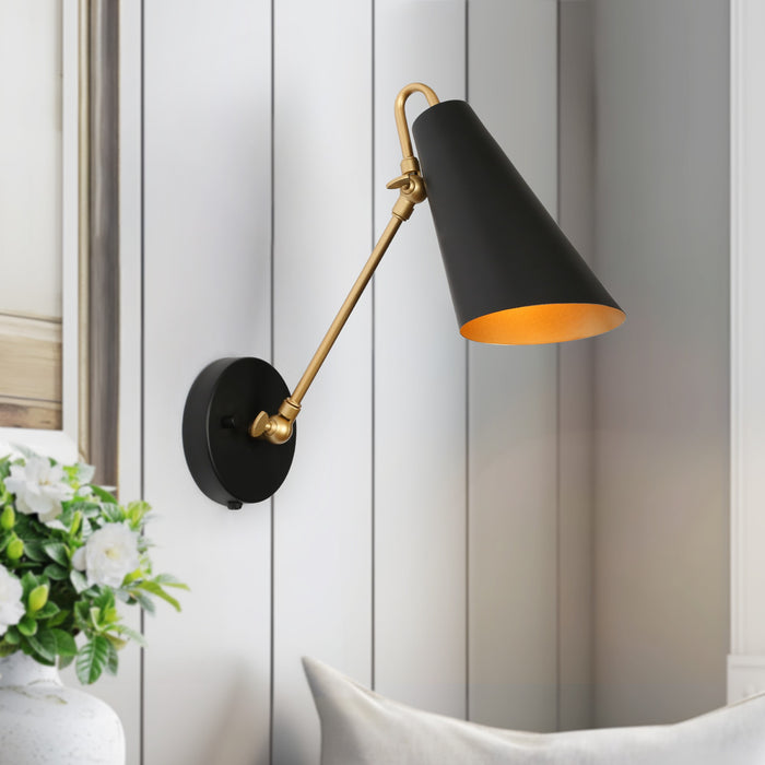 Petoria 1-Light Black And Gold Swing Arm Lights