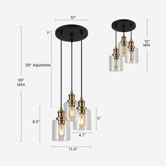 Modern 3-Light Black and Gold Cluster Pendant Lights - Belles Lighting