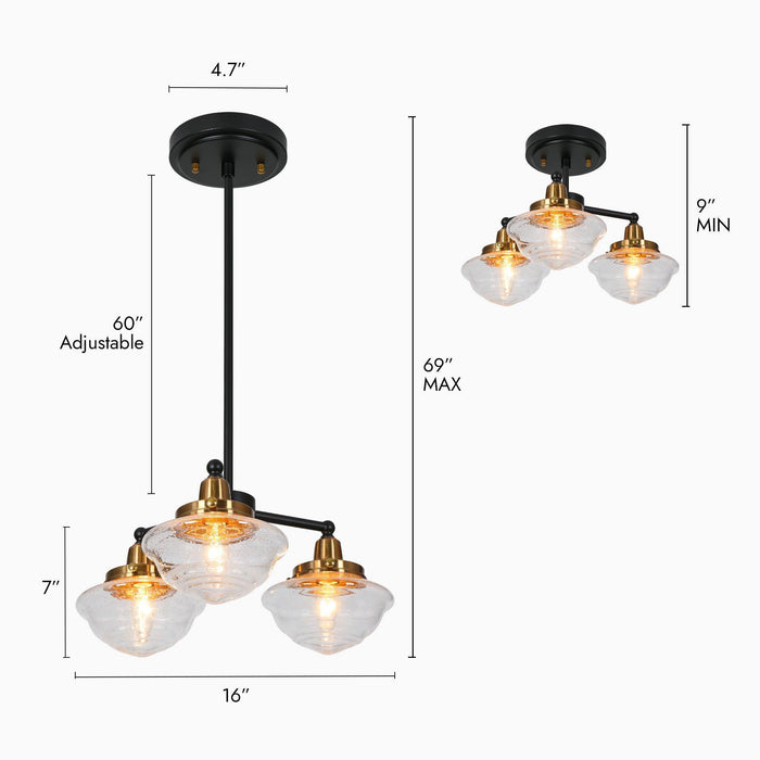 Getara 3-Light Black and Brass Chandelier