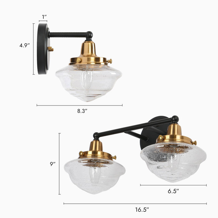 Getara 2-Light Black and Brass Bathroom Vanity Light