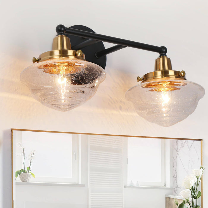 Getara 2-Light Black and Brass Bathroom Vanity Light