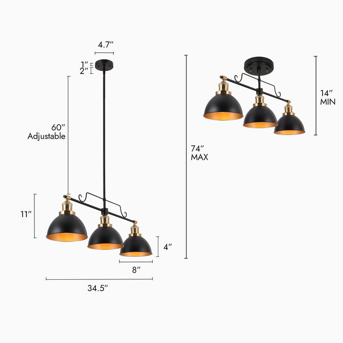 Despovy 3-Light Black and Brass Island Light