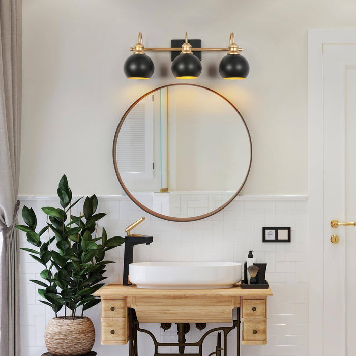 Burdock 3-Light Black and Gold Bathroom Vanity Light