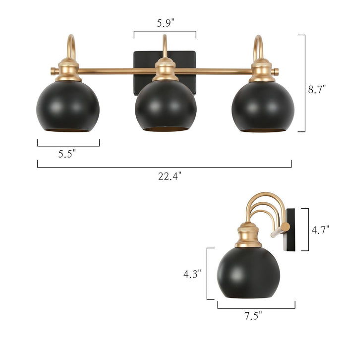Burdock 3-Light Black and Gold Bathroom Vanity Light