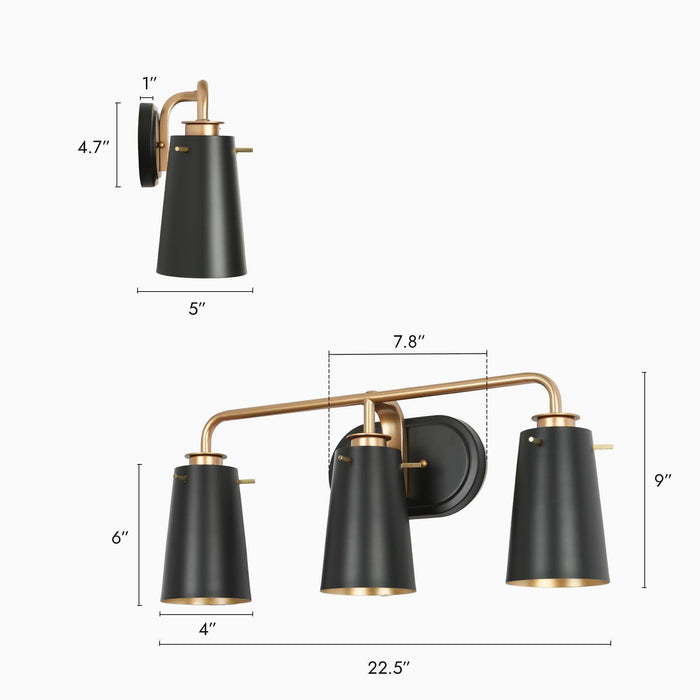 Suntiny 3-Light Black and Gold Bathroom Vanity Light