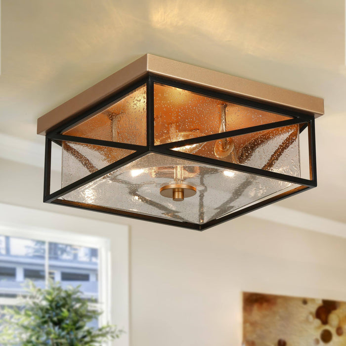 Orphia 3-Light Black And Gold Square Flush Mounts
