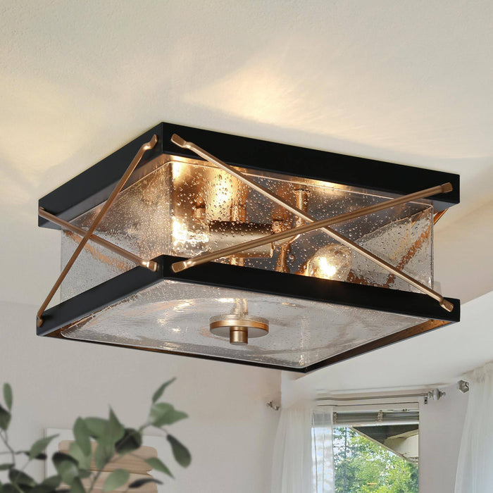 Orphia 3-Light Black And Gold Seeded Glass Flush Mounts